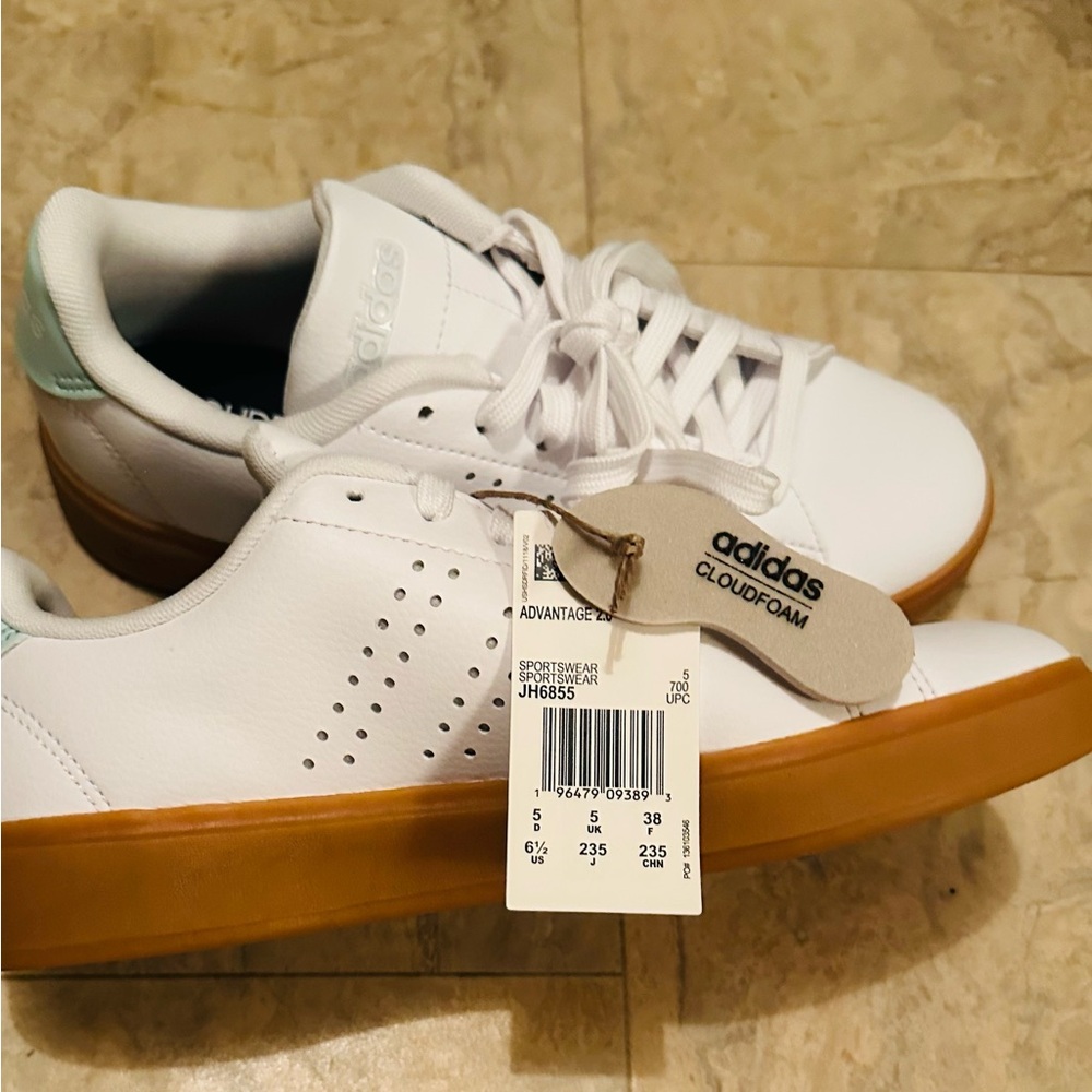 adidas White Leather Sneakers with Gum Sole